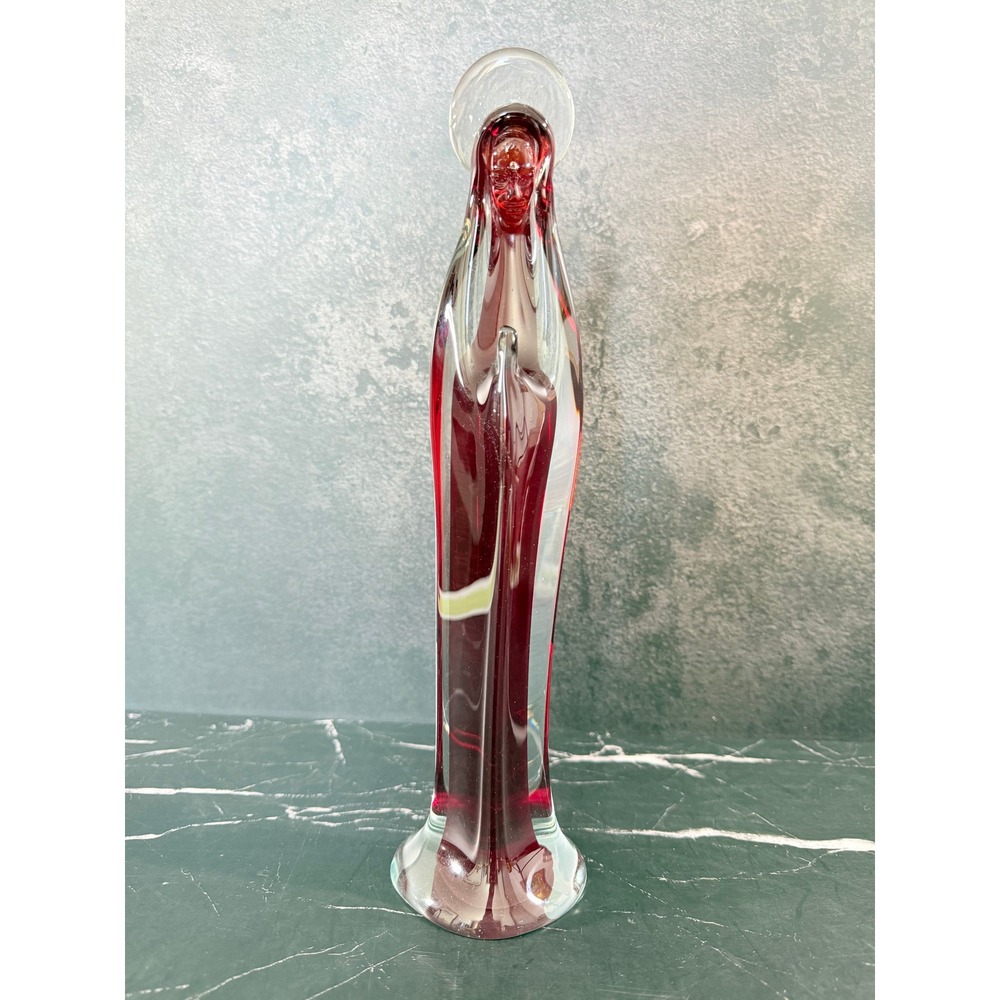 Vintage Murano Art Glass Red Madonna Figurine 12.5in Tall